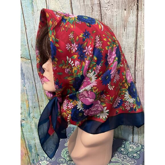 Vintage Navy & Red Scarf Made in Italy Floral - Picture 5 of 10